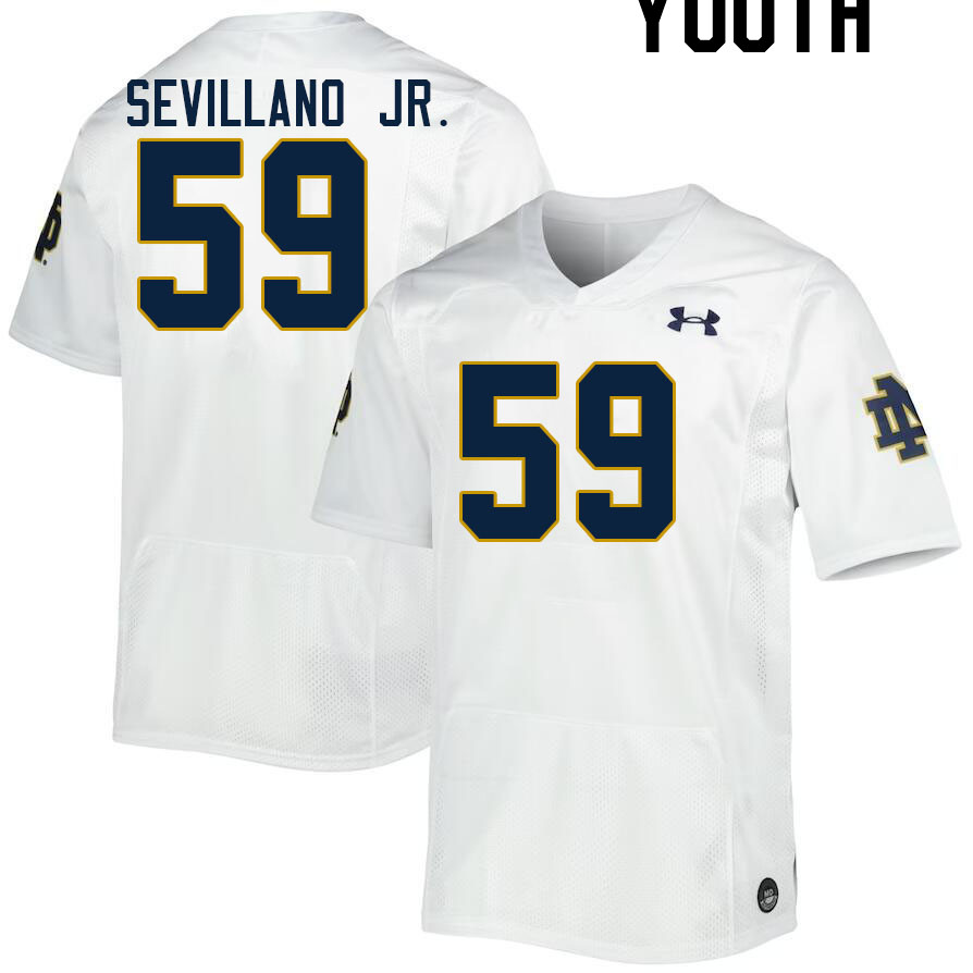 Youth #59 Sean Sevillano Jr. Notre Dame Fighting Irish College Football Jerseys Stitched-White